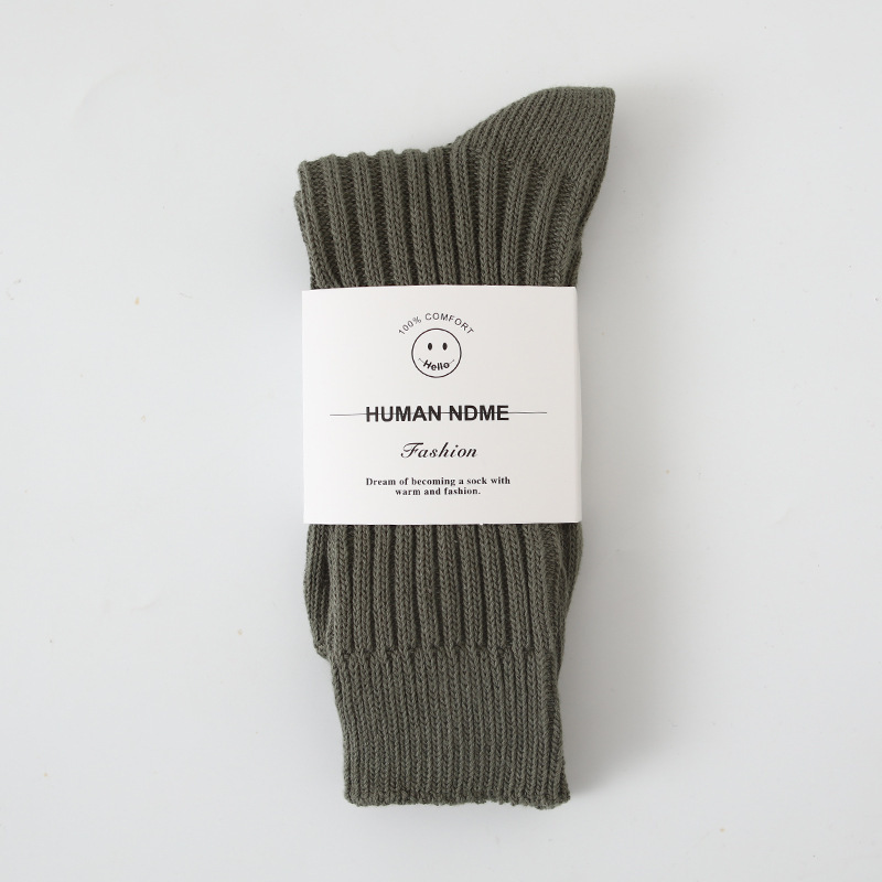 Yu Wenle Same Style Pure Color Japanese Double Needle Thick Yarn Socks High Street Knitting Men's and Women's Mid-Calf Socks Ins Tide Bunching Socks