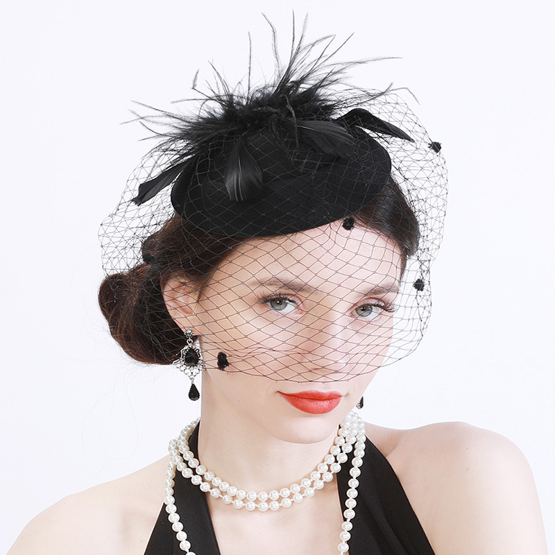 复古面纱发饰新娘羽毛头饰面纱网纱小礼帽发夹头饰 影楼婚纱配饰
