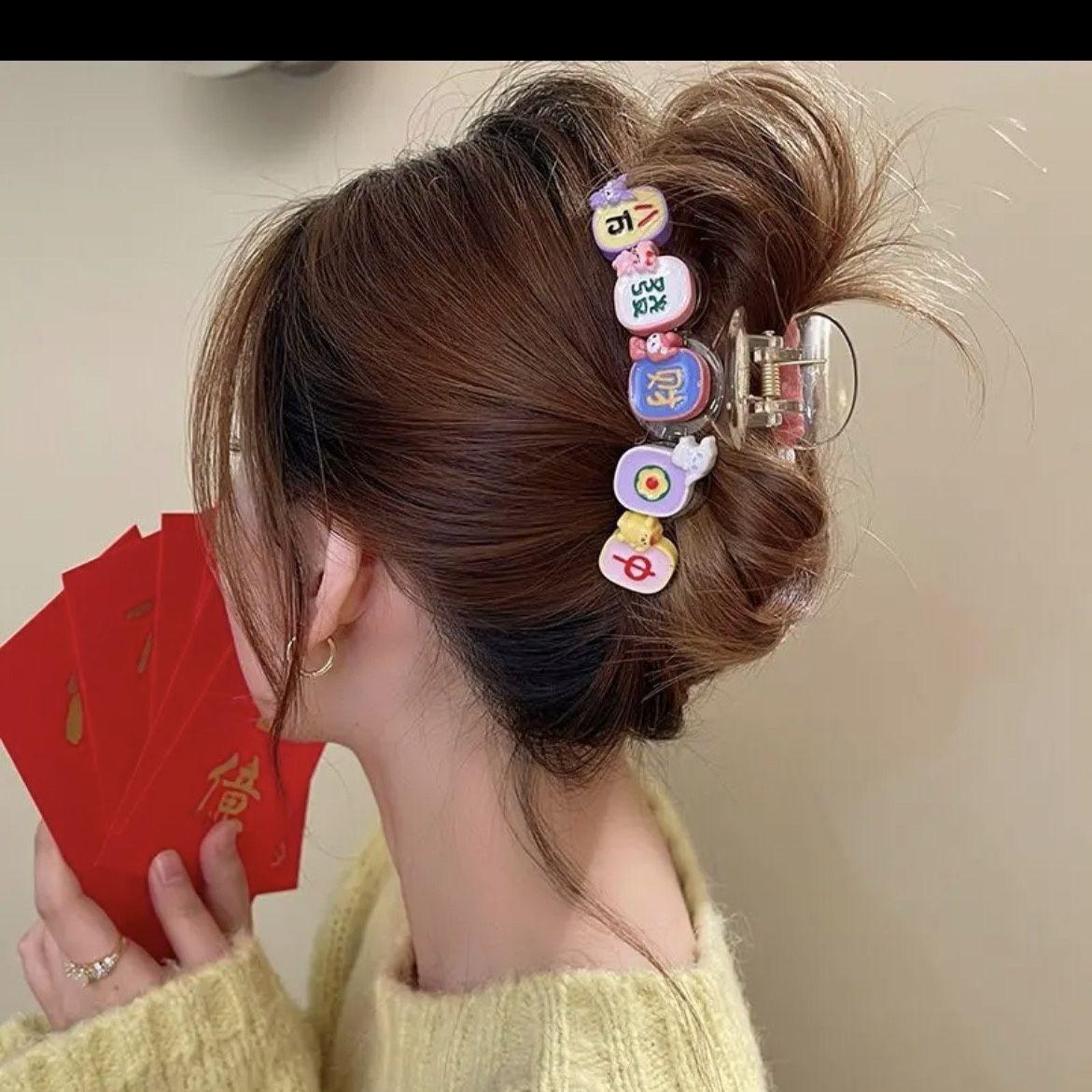 Rich Mahjong ~ Barrettes Women's Back Head 2022 New Ins Style Grip Large Size Cute Shark Clip Hairware