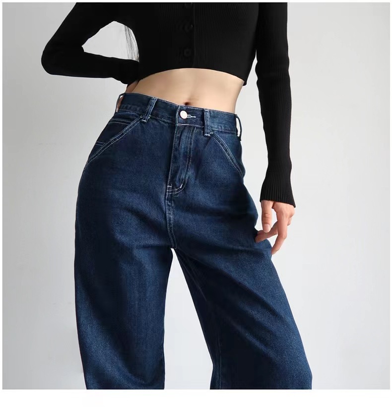 2023欧美女装亚马逊外贸跨境专供深色牛仔裤高腰直筒宽松显瘦女裤