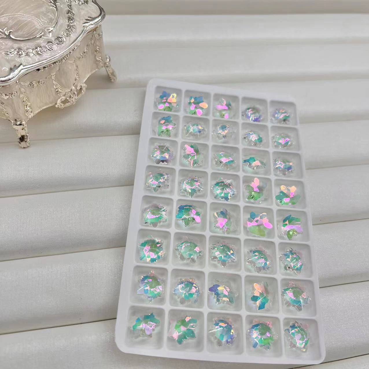 12mm Snowflake Coated Powder Bag Green Transparent Color Series K9 Nail Beauty Rhinestone Ornaments Accessories Wholesale