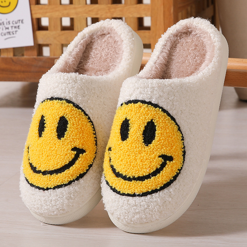 Winter Cute Cartoon Smiley Face Home Cotton Slippers Wholesale Household Fluffy Slippers Women's Couple Warm Slippers Indoor