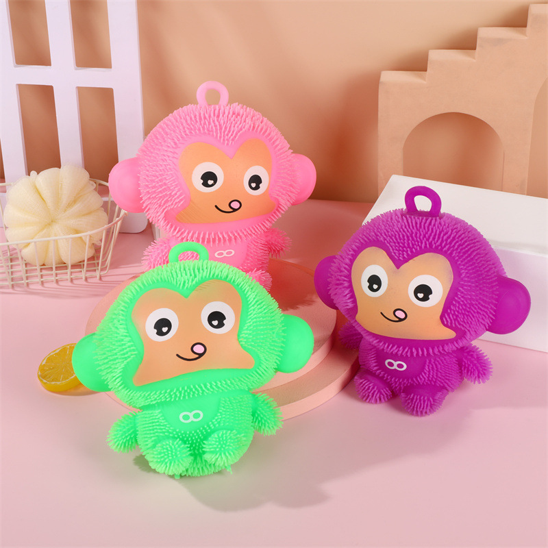Flash Hairy Ball Luminous Elastic Ball Colorful Monkey Flash Children's Toys Squeezing Toy Factory in Stock Wholesale