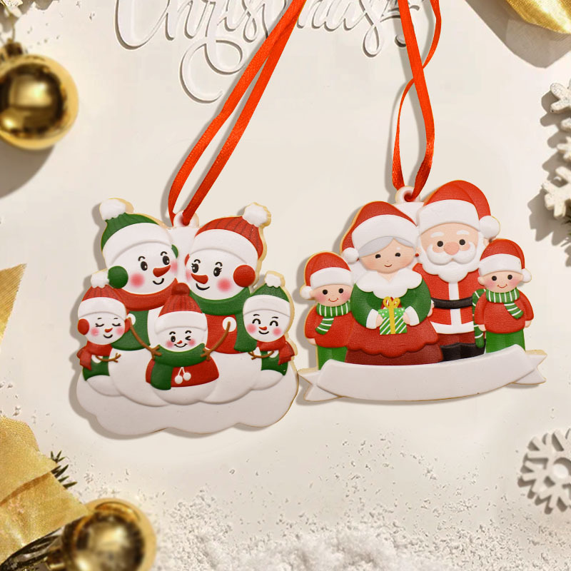Christmas Pendant New Christmas Snowman Family Decorations Cartoon Pendant Christmas Tree Resin UV Printing Ornaments