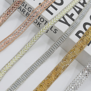 新款服装配饰烫钻花边水钻钉珠服饰辅料厂家礼服鞋包烫条珍珠花边