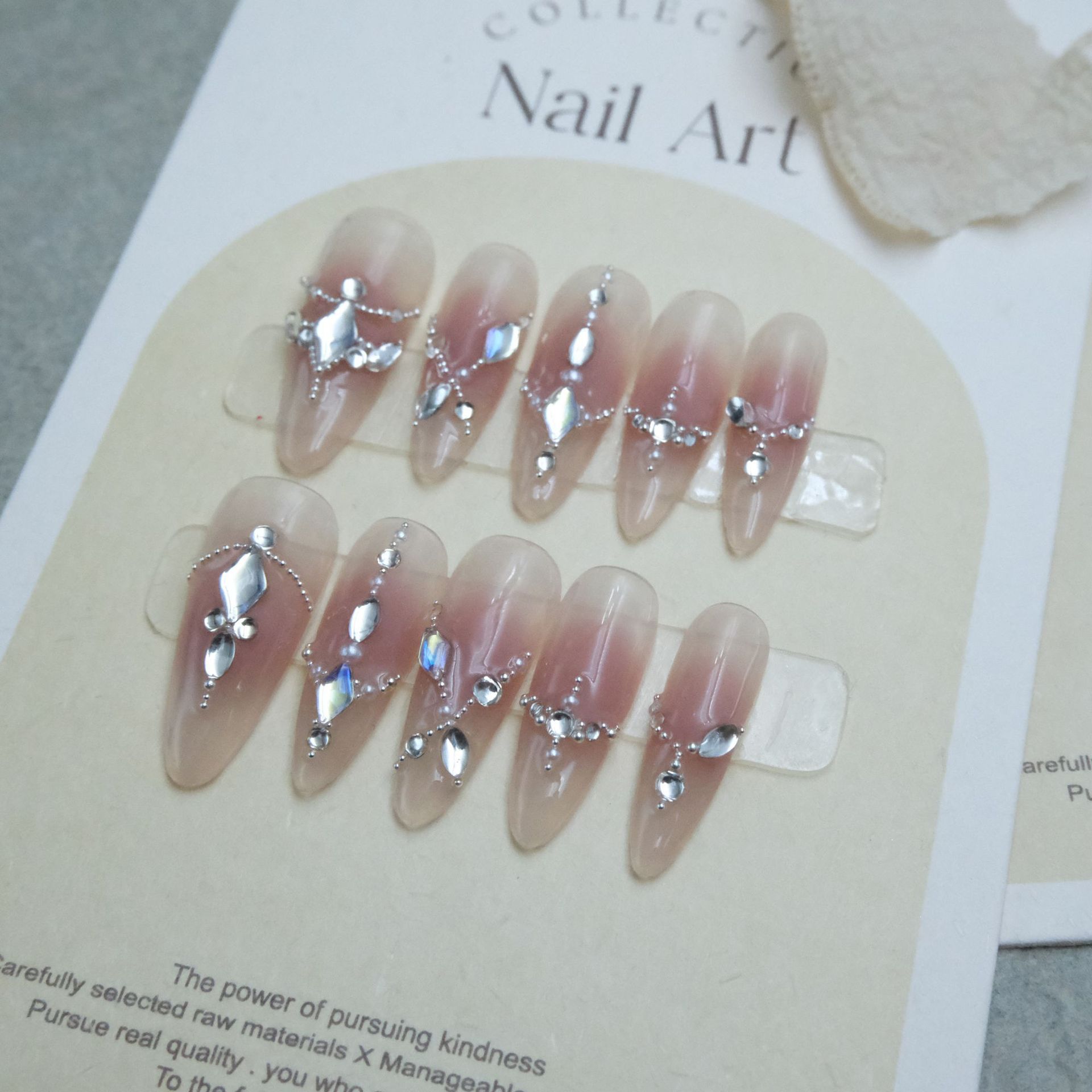 Handmade Manicure Wear Nail Nail Sticker Blush Flash Diamond Steel Ball Manicure Xiaohongshu Hot Ice Transparent Pure Hot Girl