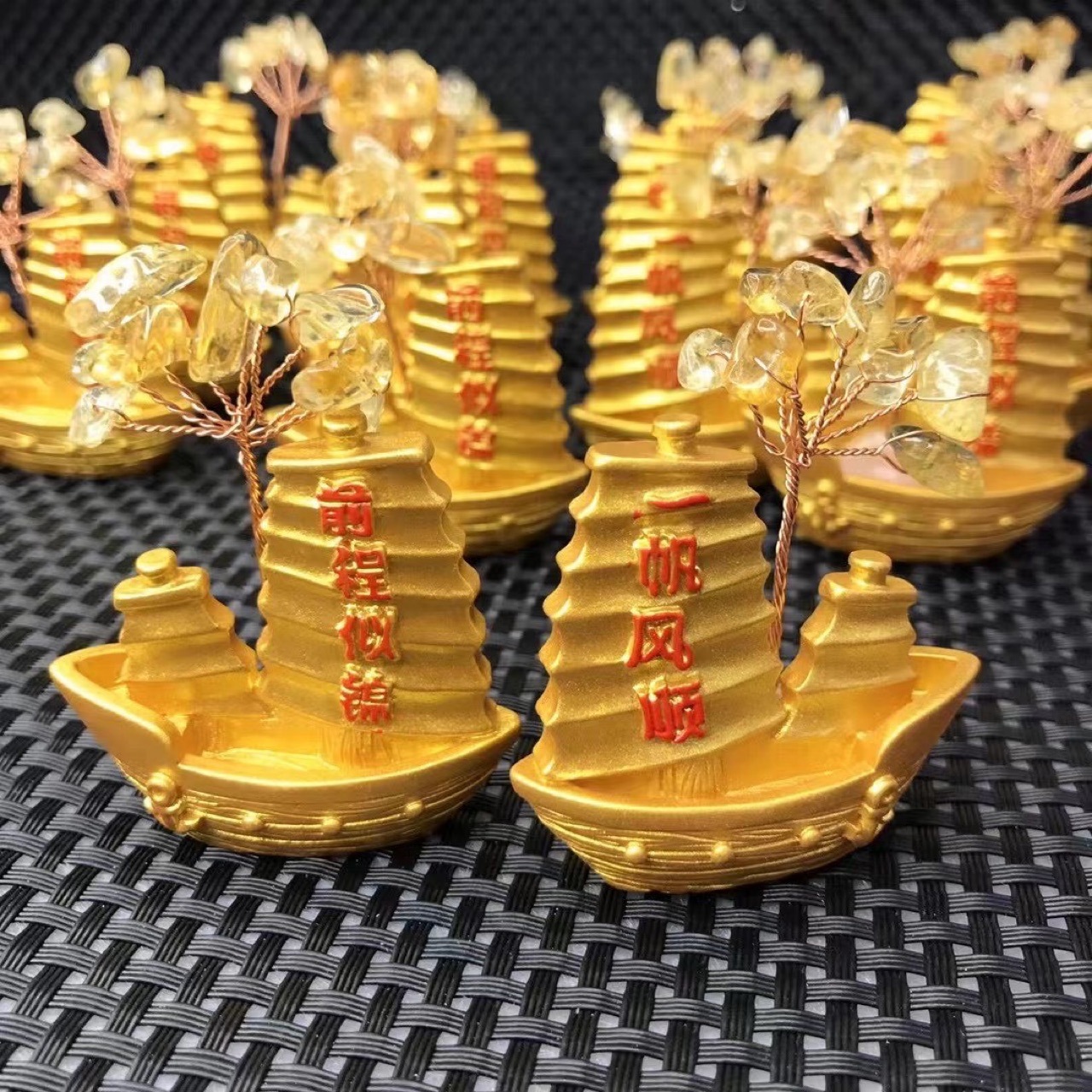 爆款黄水晶金船小摆件工艺品 招财旺事业 一帆风顺 前程似锦