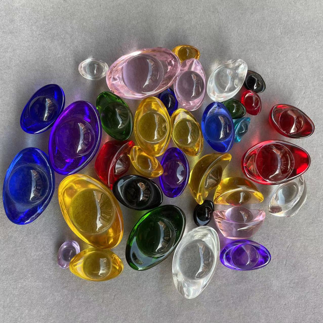 玻璃水晶彩色水晶元宝七彩琉璃元宝工艺品大小金元宝家居摆件