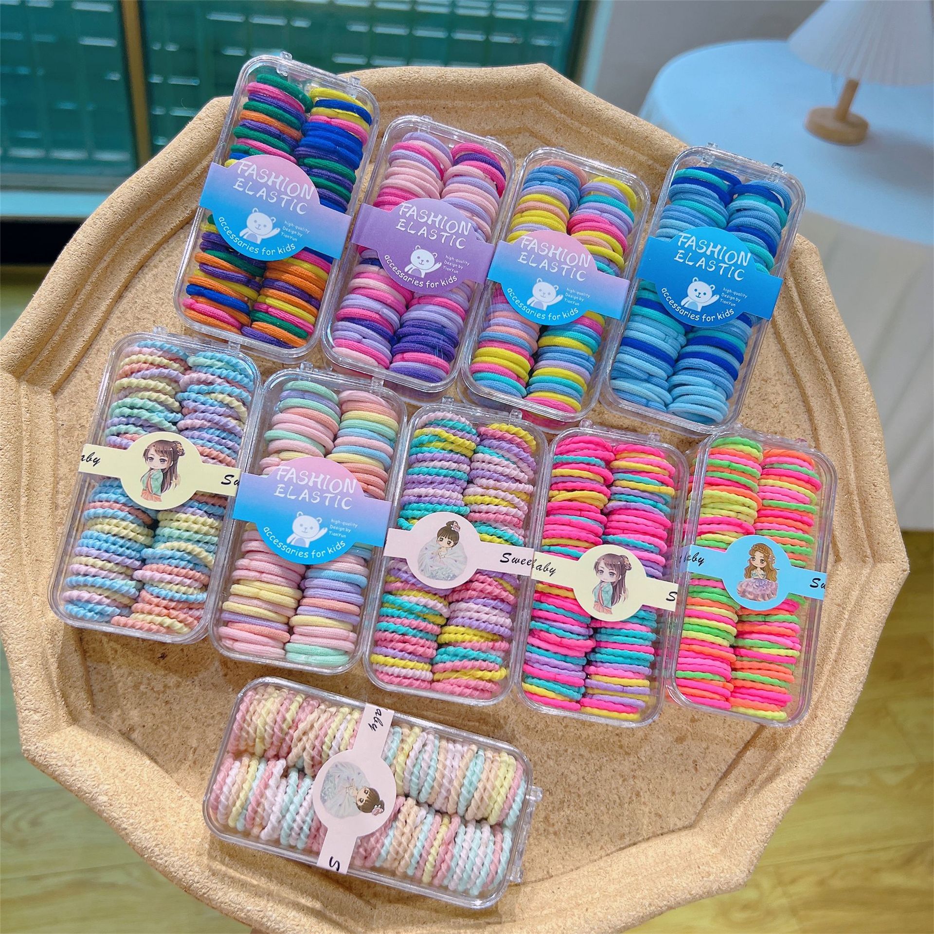 Girl's Square Boxed Hair Rope Hair Band Little Girl Rubber Band Baby Hair Tie Does Not Hurt Hair Thumb Chuchu Hair Band Color