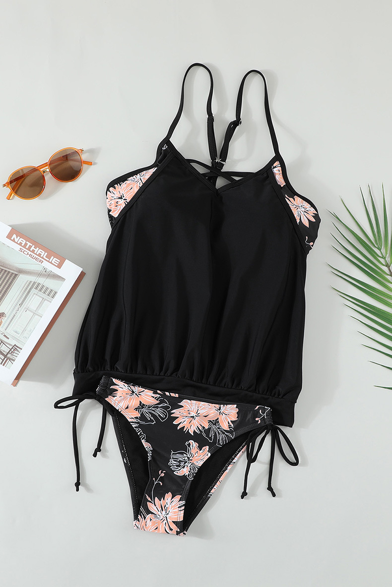 欧美吊带泳衣 三角泳裤连体泳衣女 亚马逊新品海边度假保守泳装