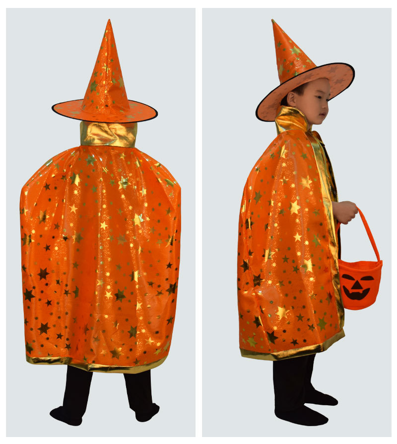 万圣节女巫披风儿童化装舞会斗篷巫婆六角星服装帽子表演衣服
