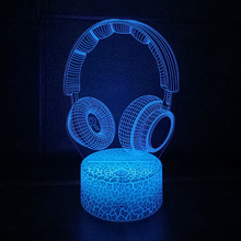 跨境创意3d小夜灯桌面装饰灯耳机7彩变色led触摸摇控床头台灯礼品