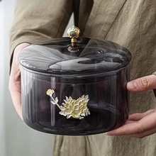 玻璃茶洗缸带盖大号耐高温蒸煮消毒锅建水茶具配件洗茶杯器皿水盂