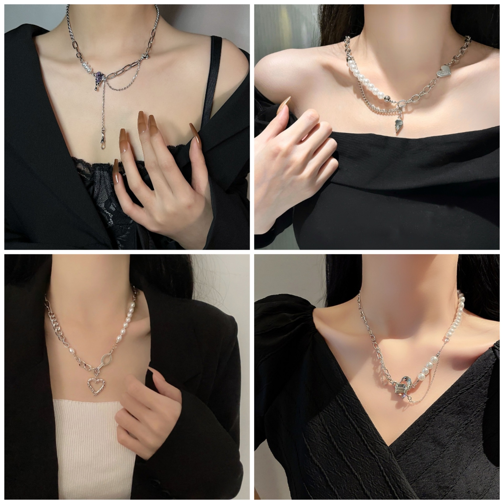 时尚简约珍珠爱心项链女轻奢ins小众设计感欧美甜酷风网红锁骨链