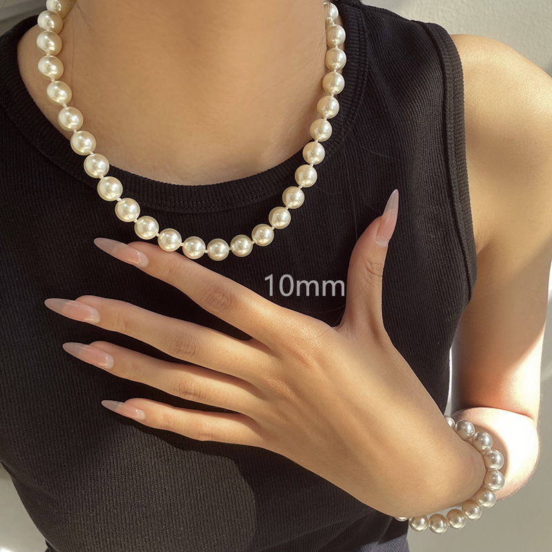 Ni Ni Same Style Retro French Knotted Perfect Circle Strong Light Shijia Pearl Necklace Classic All-Match Necklace S925 Silver