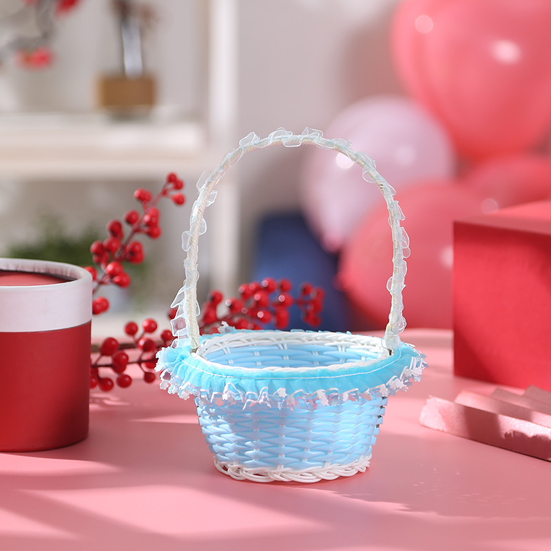 定制彩色花边手提篮 编织婚庆婚礼花篮 小花童花瓣花篮