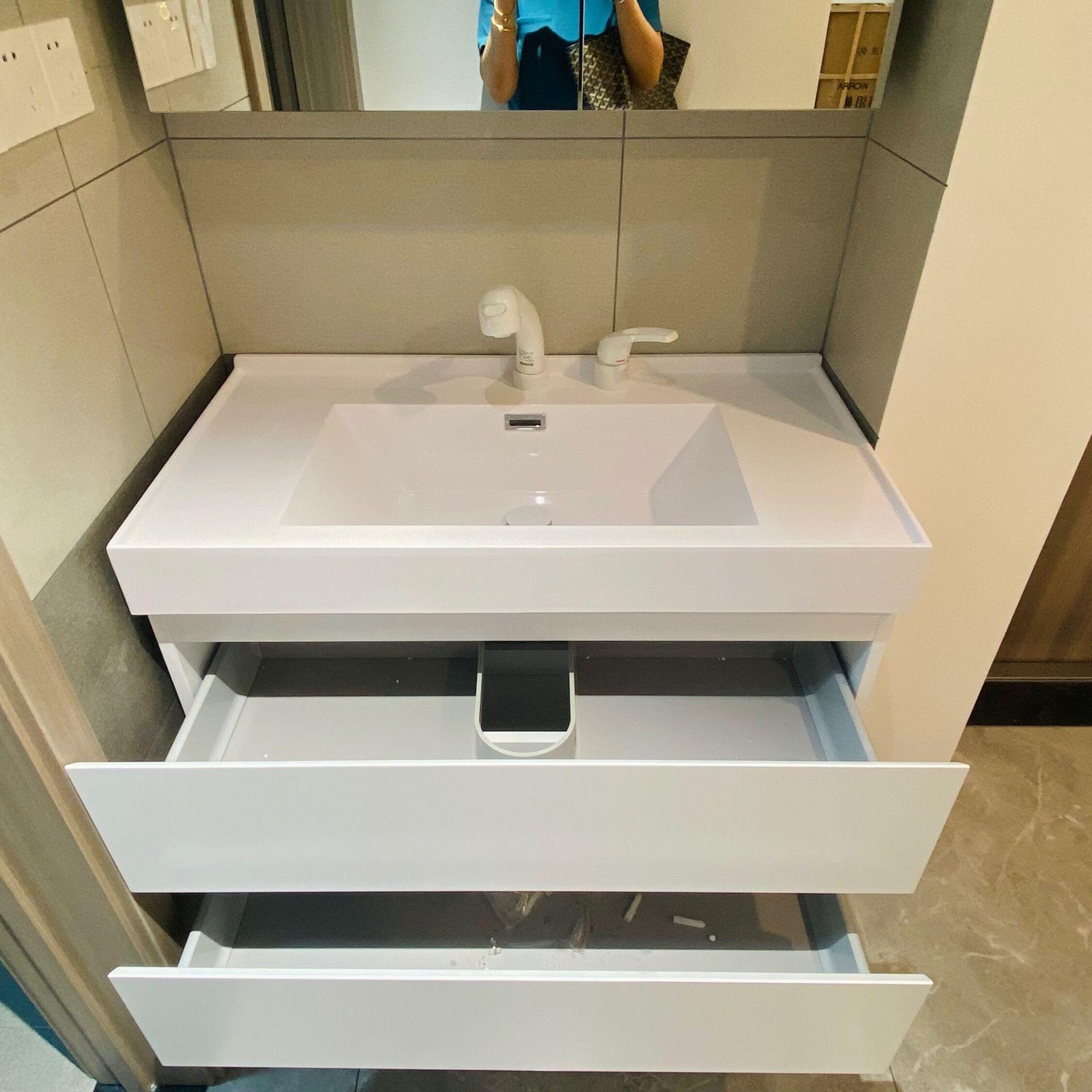 60-120cm四面挡水条现代简约日式浴室柜挂墙式洗漱台洗脸盆洗手间