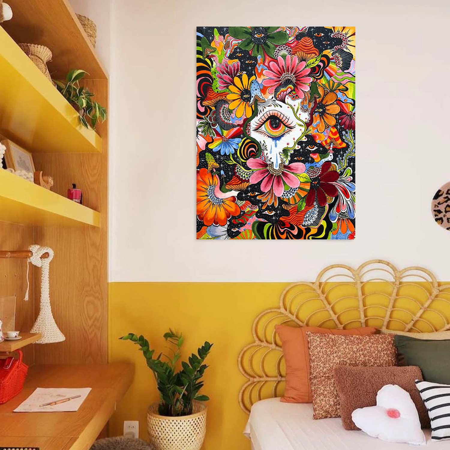 亚马逊抽象艺术手绘插画波西米亚挂毯迷幻挂毯房间客厅背景布壁挂