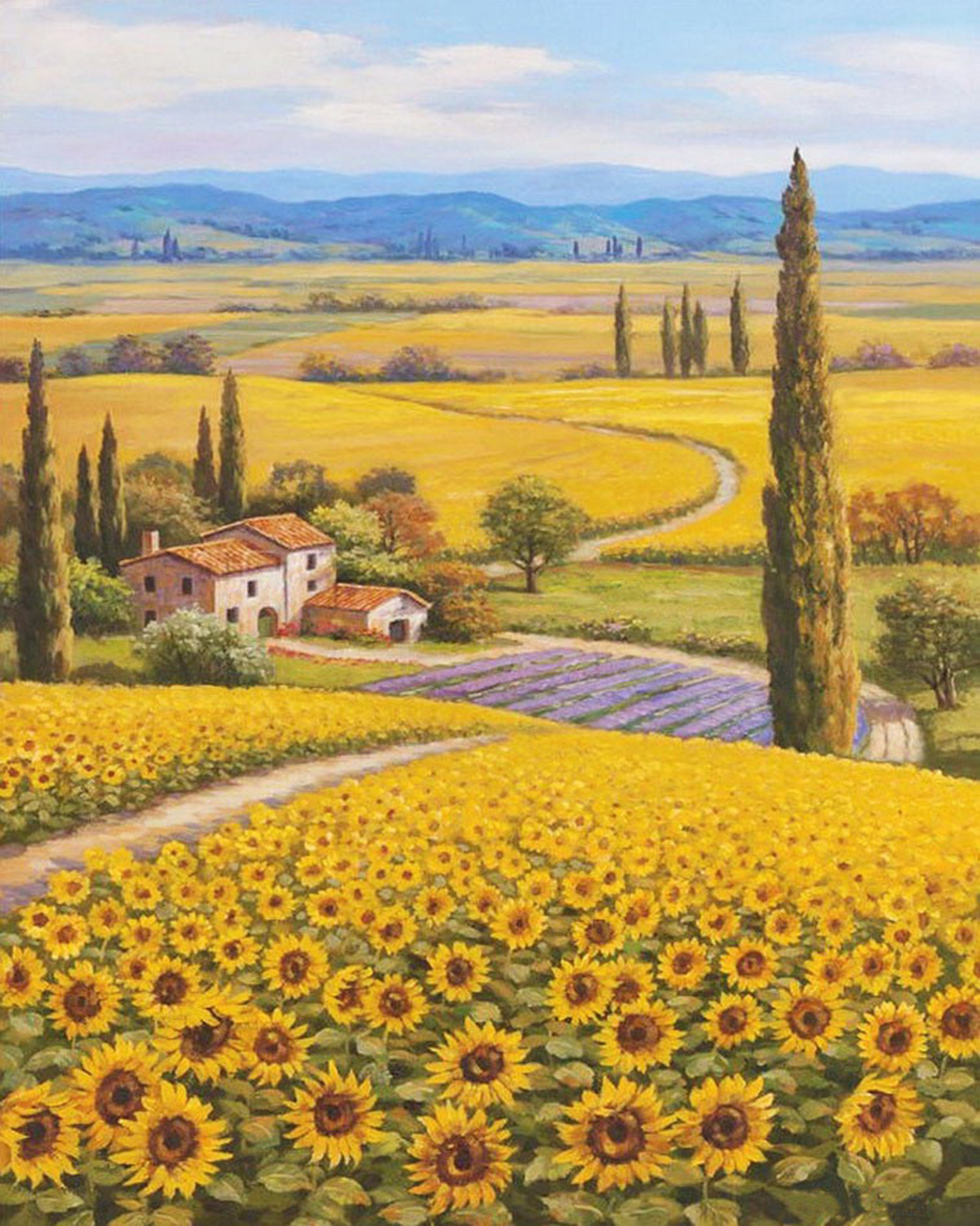 diy数字油画厂家批发向日葵风景花卉40*50填色涂色油画向日葵田园