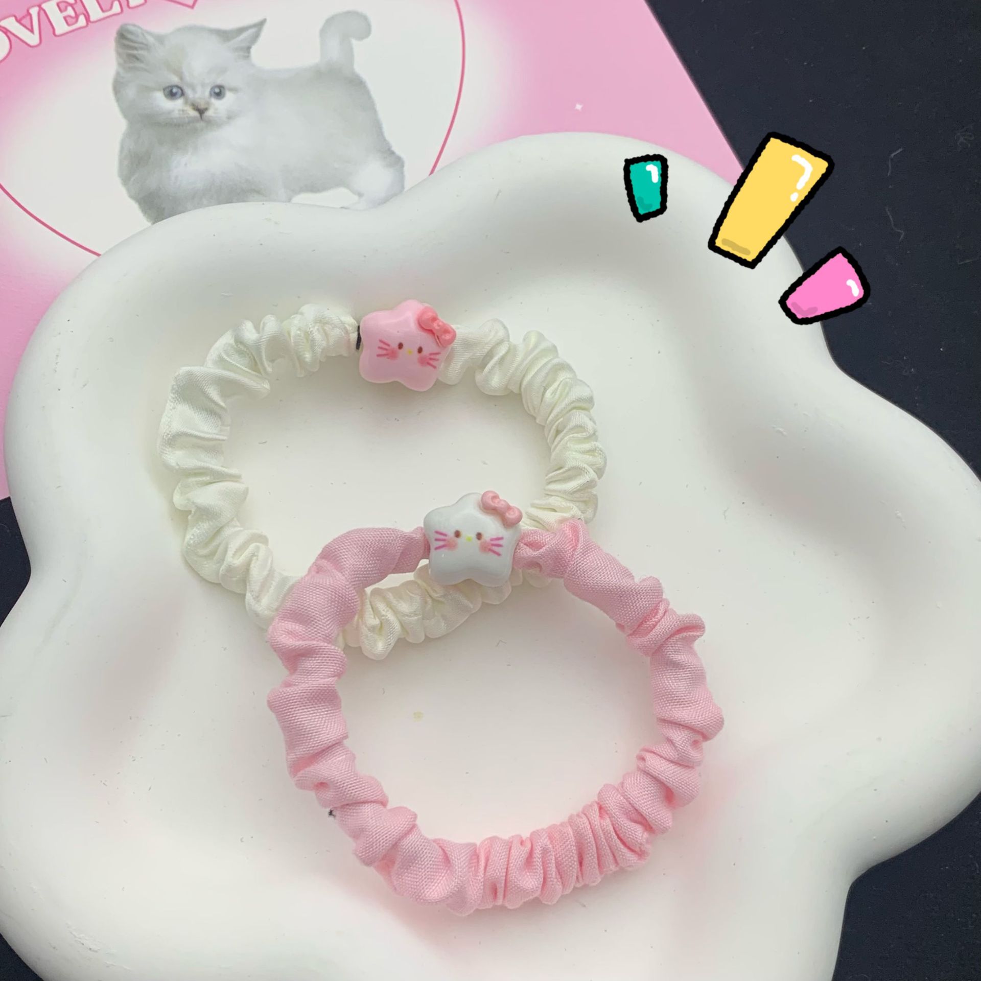 Cute Pentagram Hello Kitty Hair Ring Ins Girl Heart Ponytail Hair Ring Couple Gift for Bestie Hair Accessories Headdress