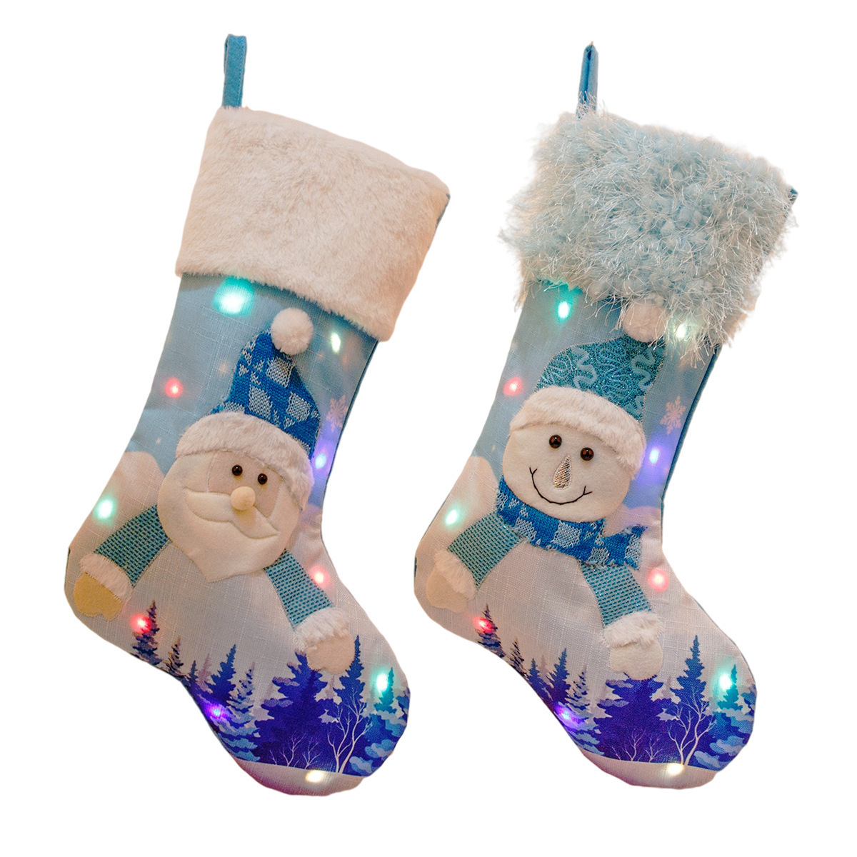 Christmas Stockings Light-Emitting Christmas Stockings Blue Elderly Snowman Embroidery Large with Light Gift Bag Christmas Gift Socks
