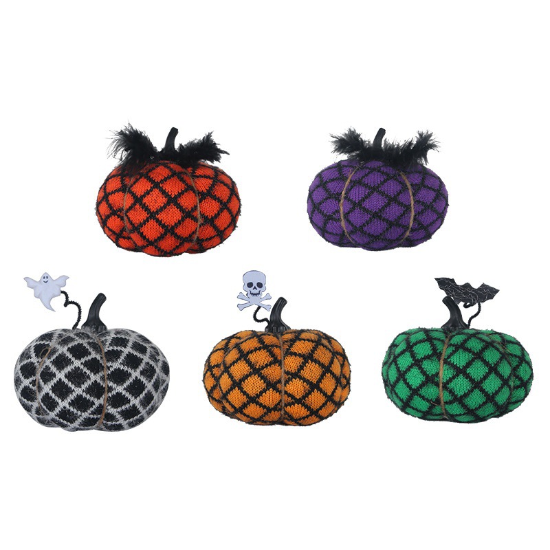 Yihong 20.23 Million Halloween Pumpkin Decoration Holiday Party Decoration Cross-Border Handmade Knitted Wool Pumpkin Decoration