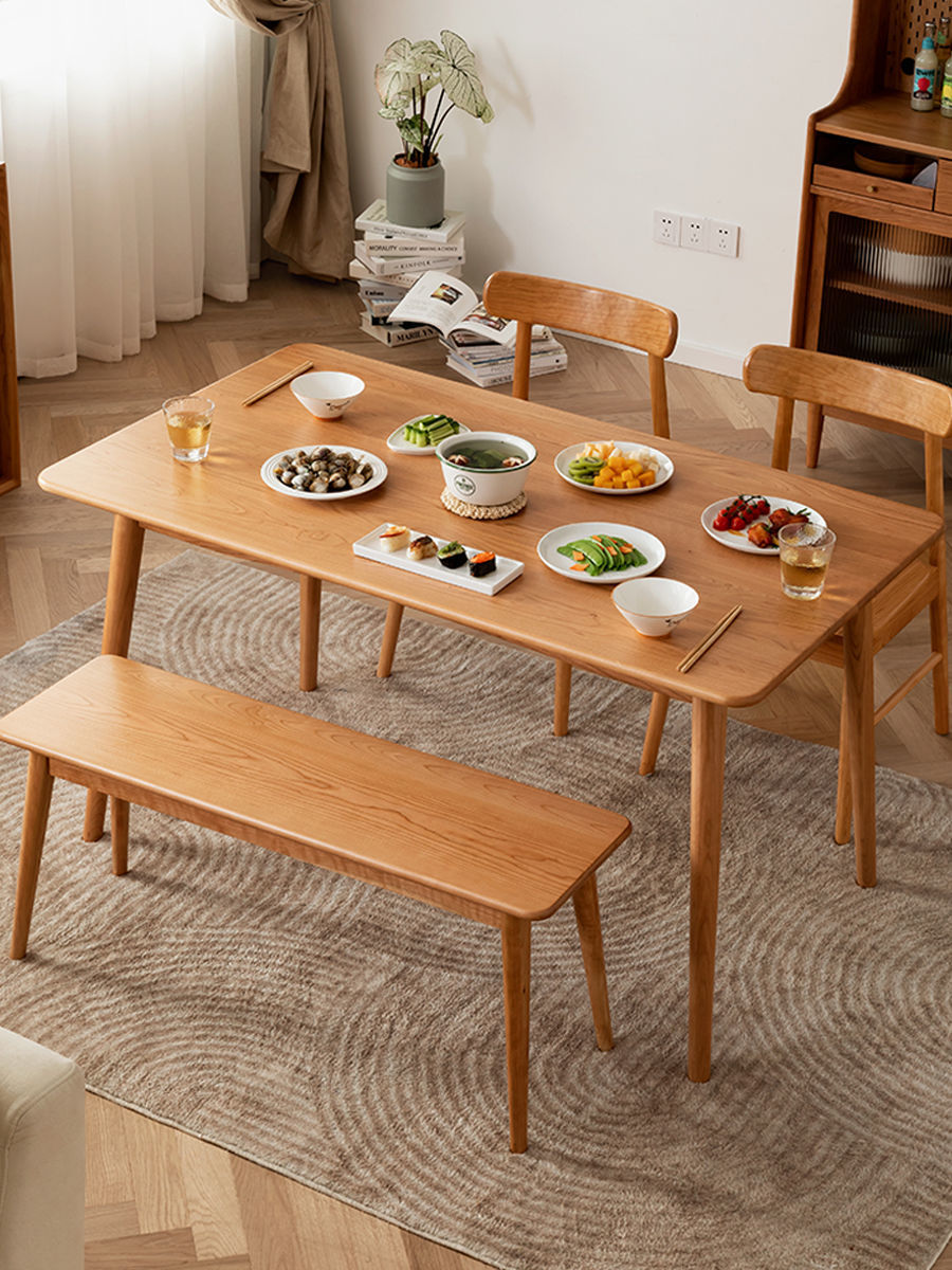 日式实木餐桌家用白橡木樱桃木小户型简约原木北欧餐桌椅组合