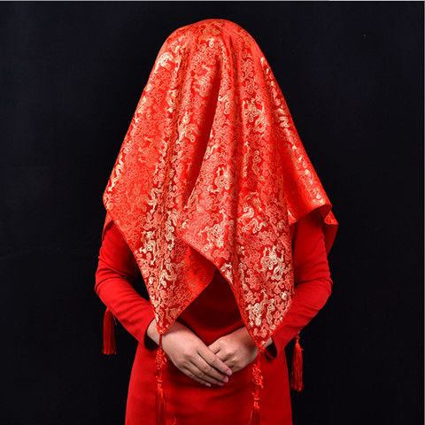 结婚婚庆用品婚礼大红蒙头纱巾盖头头纱披肩新娘嫁妆道具中式头巾