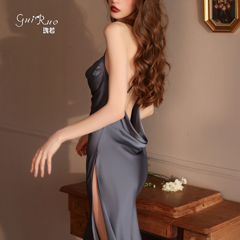 Qiruo Sexy Deep V Seductive Backless Pajamas Sleeveless Casual Trousers Slip Nightdress Women's Homewear Suit 2122