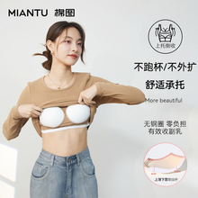 秋冬新款带胸垫磨绒针织打底衫T恤修身显瘦内搭半高领上衣