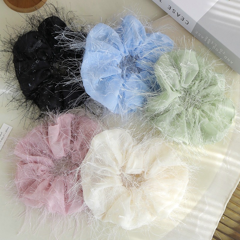 Super Fairy Bright Silk Tassel Large Intestine Hair Band 2023 New Elegant Hair Rope French Style Temperament Rubber Band for Bun Haircut B363