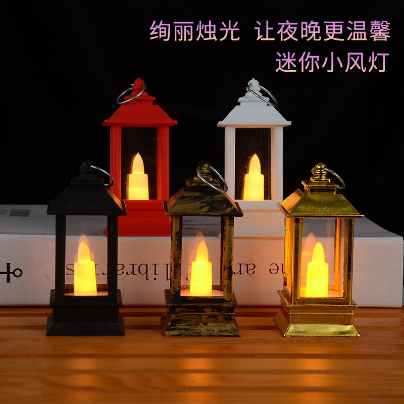 Christmas Mini Storm Lantern Candle Night Lamp Plastic Storm Lantern Led Candle Light Christmas Decorative Crafts Ornaments