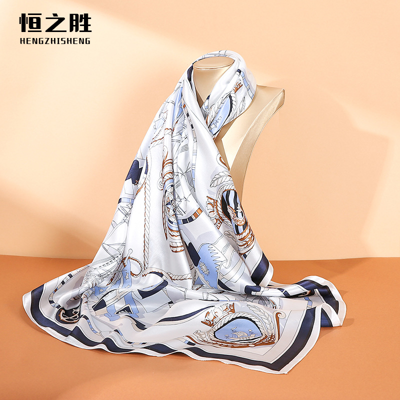 High-Grade Silk Scarf 90 Spring and Autumn Women's Large Kerchief Sun Protection New Crepe Satin Mulberry Silk High-End Gift