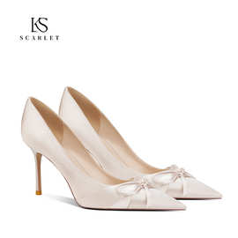 620-1通勤单鞋女2025年新款法式尖头香槟色高跟鞋女秀禾婚纱婚鞋