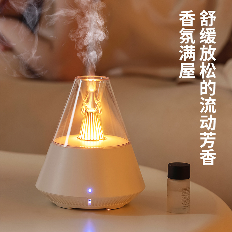 J33 Flame Aroma Diffuser Office Desktop Home Bedroom Essential Oil Ambience Light Simulation L Humidifier with Remote Control