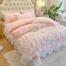 法式雪纺边四件套感仙女床盖款床上用品纯色床单被套