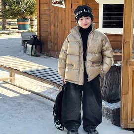 顽兔2025男童冬季新款时尚贴标格子90白鸭绒加厚保暖儿童羽绒服潮