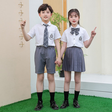 夏季幼儿园园服中小学生校服班服刺绣白衬衫短裙套装新款-阿里巴巴