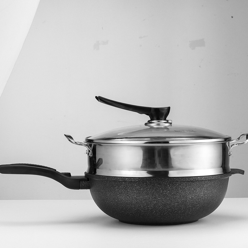 lacena韩国原装麦饭石不粘锅炒锅少油烟平底炒菜锅家用电磁炉燃气