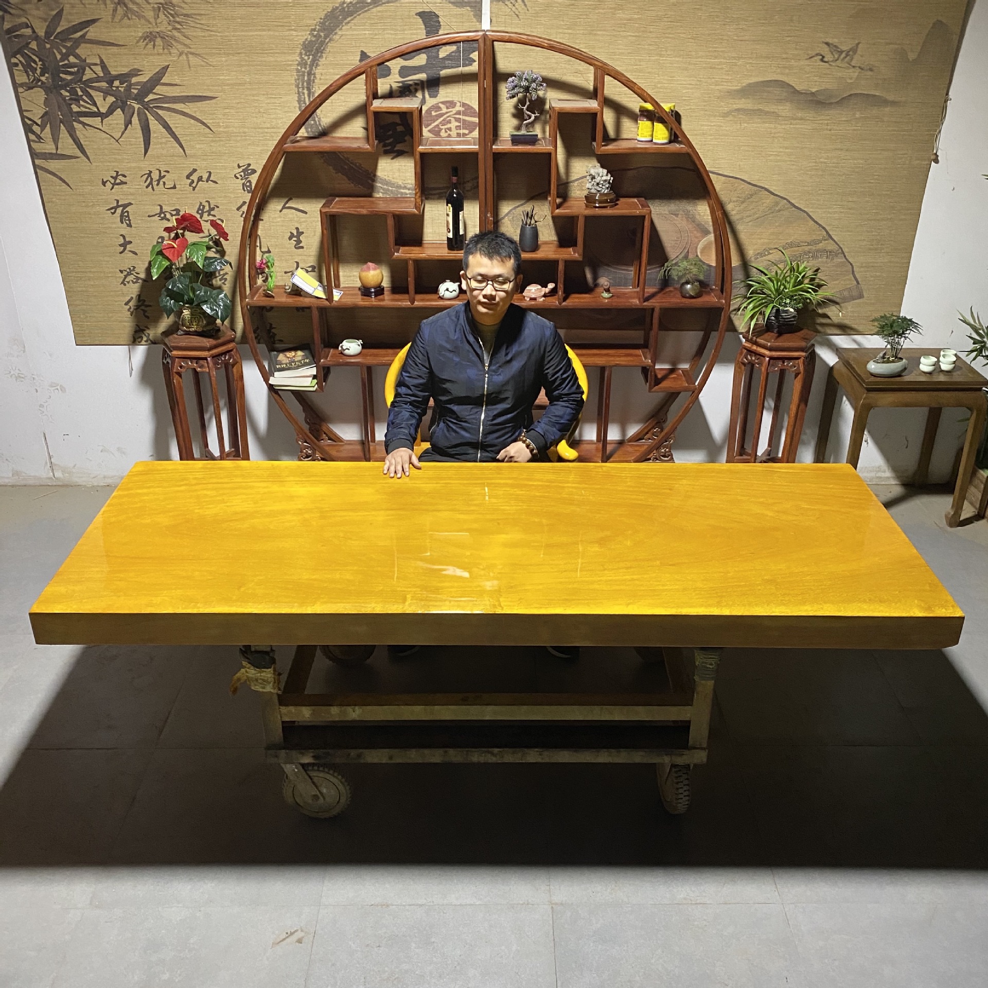 非洲金丝楠木花梨木实木大板茶桌整块餐桌原木会议办公桌书法画案