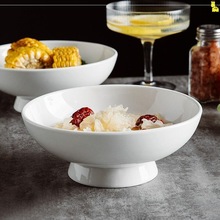 纯白陶瓷高脚盘水果盘装菜碗下午茶点心碗甜品碗沙拉碗糕点盘商用