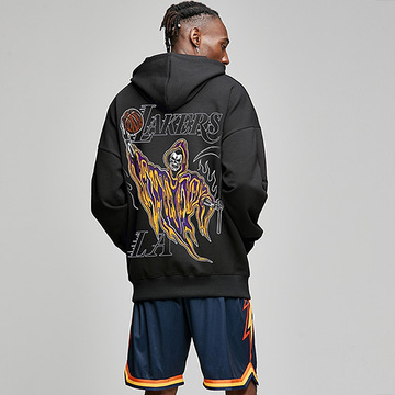 男装潮牌欧美运动时尚湖人死神蓝球印花连帽卫衣加绒帽衫 hoodies
