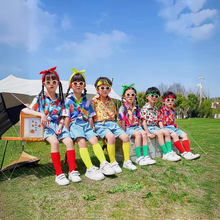 六一儿童港风啦啦队演出服小学生运动会幼儿园花衬衫舞蹈表演服装