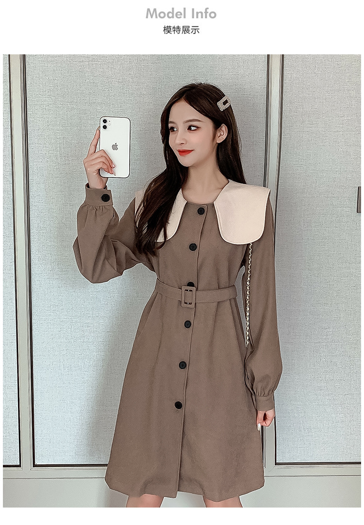 2021春季新品法式复古海军领中长款收腰减龄泡泡袖气质连衣裙潮流