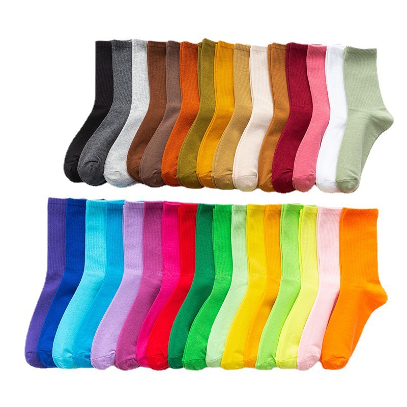 Candy Color Socks for Women Stockings Spring and Autumn Simple Ins Trendy Mid-High Socks Deodorant Student Sports Cotton Socks