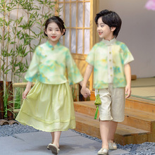 男女童中国风时尚洋气唐装小学生幼儿园运费短袖绿野仙踪表演服