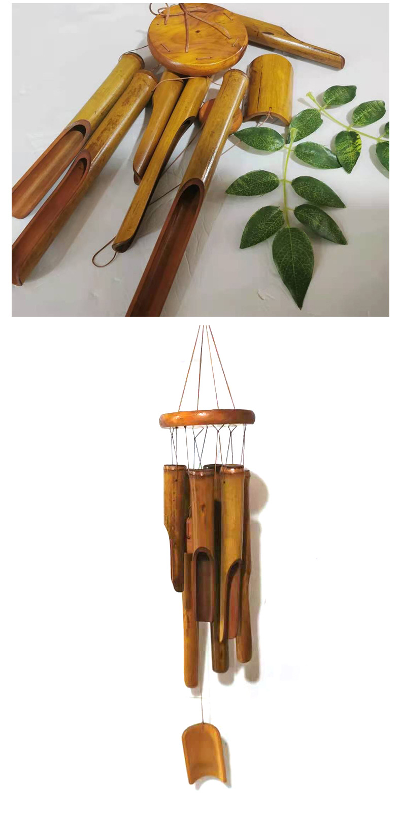 定制竹筒圆盘木质风铃 户外挂饰木质竹筒风铃竹木工艺装饰