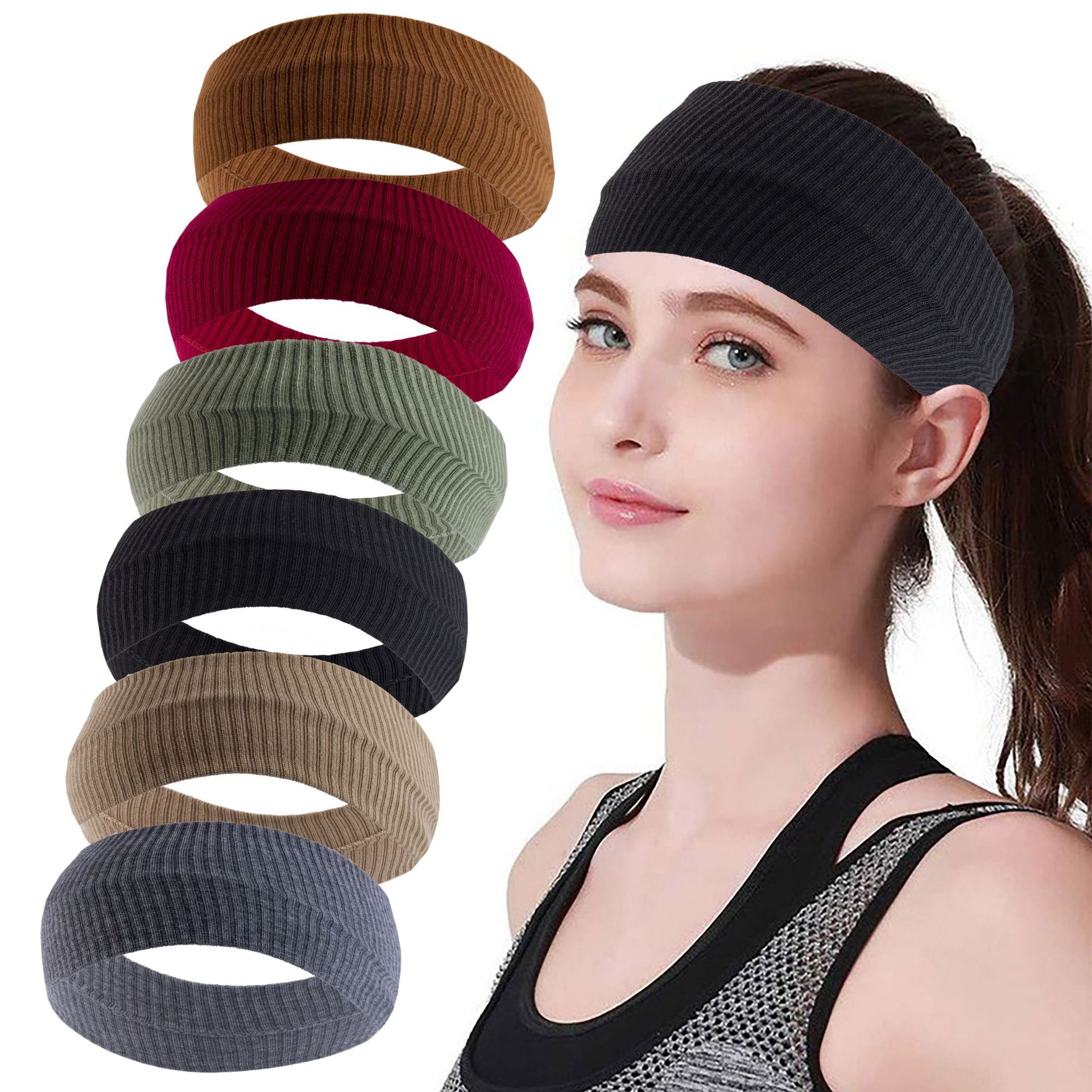 跨境女士针织纯色发带跑步瑜伽运动止汗带外出百搭弹力束发带批发