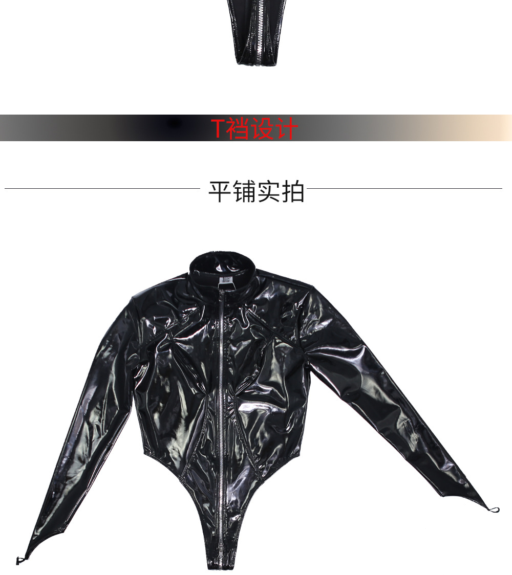 魅色欧美时尚高叉t裆三角连体衣gn08乳胶氨长袖钩指连体紧身衣