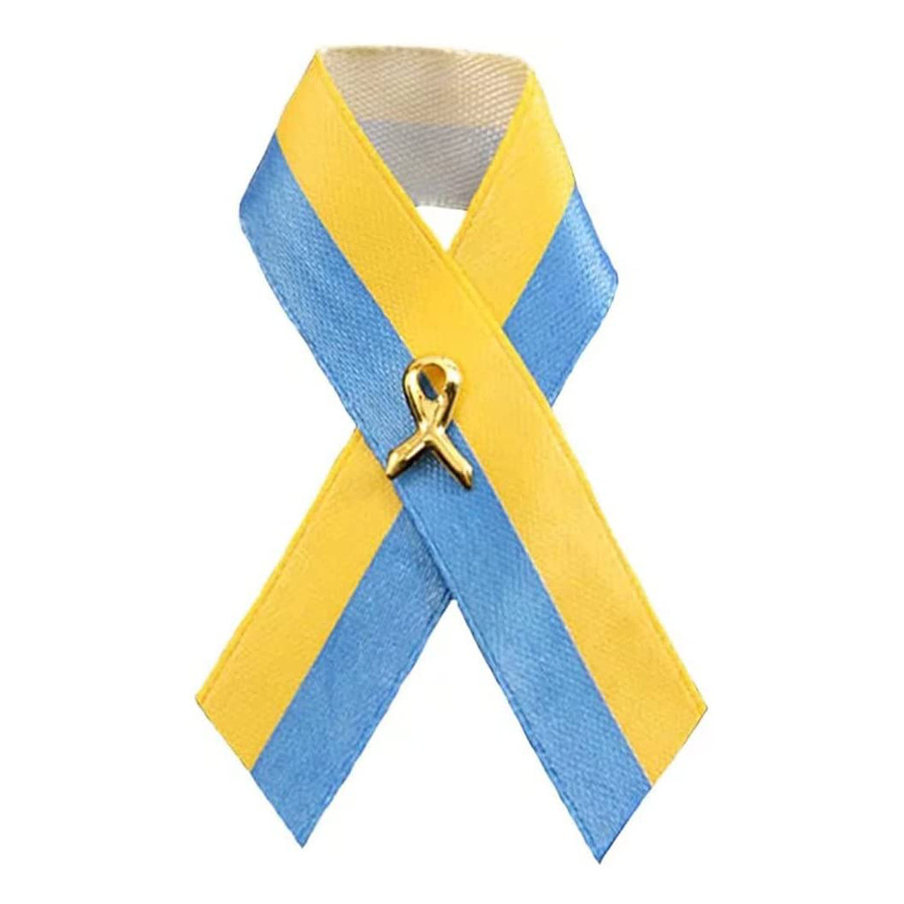 跨境爆品现货交叉蝴蝶结蓝黄双色蝴蝶结胸针公益结爱心红丝带